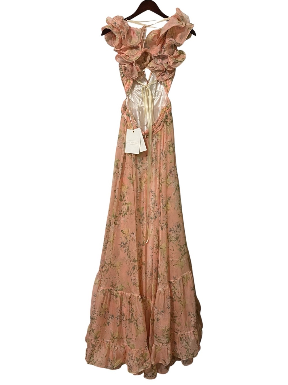 NWT Mac Duggal 67803 Ruffle Tiered Floral Cut-Out Chiffon Gown Maxi Dress Size 4 - Picture 11 of 14